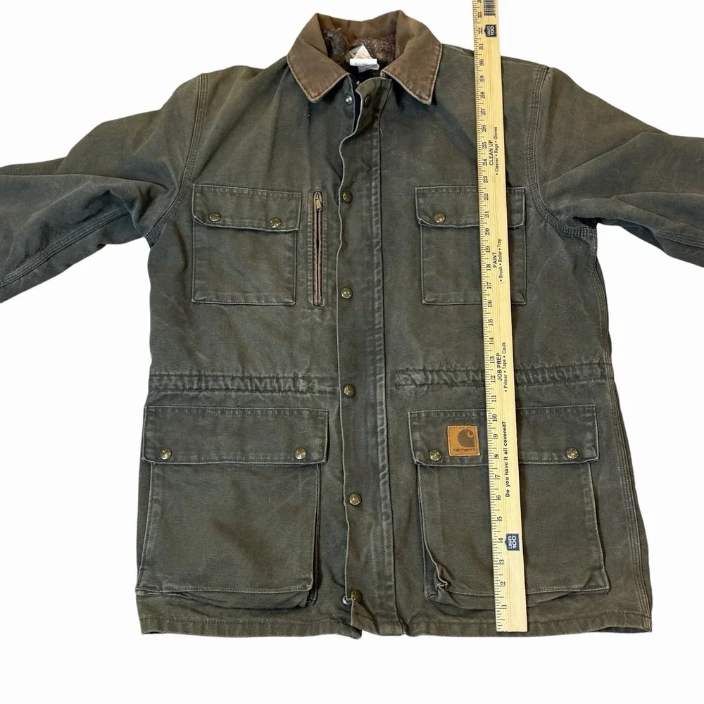 VTG Carhartt Jacket PB1366 Green Blanket Lined Barn Coat Chore Medium Made In US
